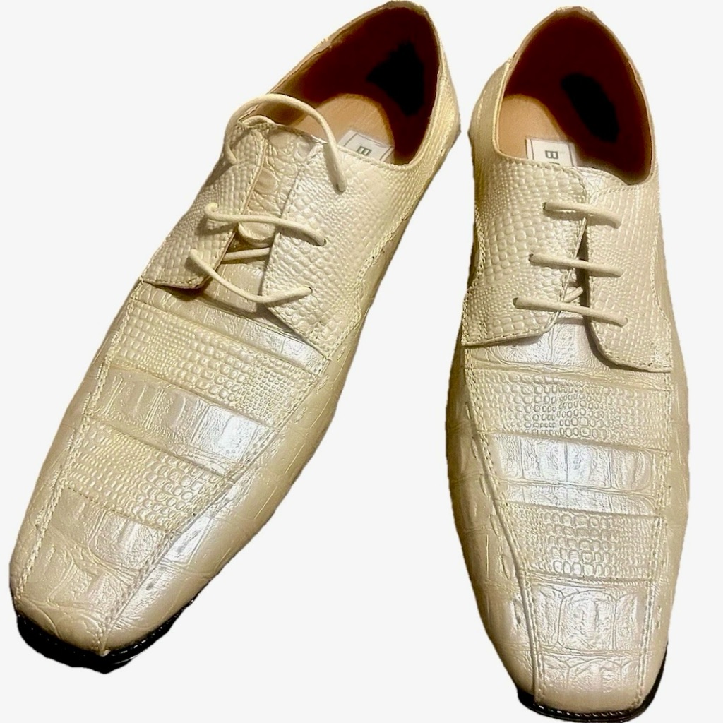 Nib Bolano Men’s Croc- Embossed Size 9 Shoes Cream Italian